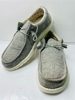 🔥🔥Hey Dude Wally Mens 14 Gray Linen Shoes Slip On Comfort Fabric Sneakers😌😌